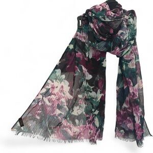 The Limited modal purple black green floral  watercolor scarf shawl with fringe